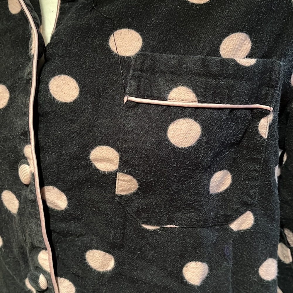 Dearfoams black & pink polka dot pajama pj set button down top pants Sz small - Picture 3 of 12